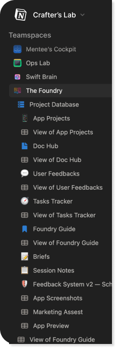 The Foundry Notion teamspace sidebar