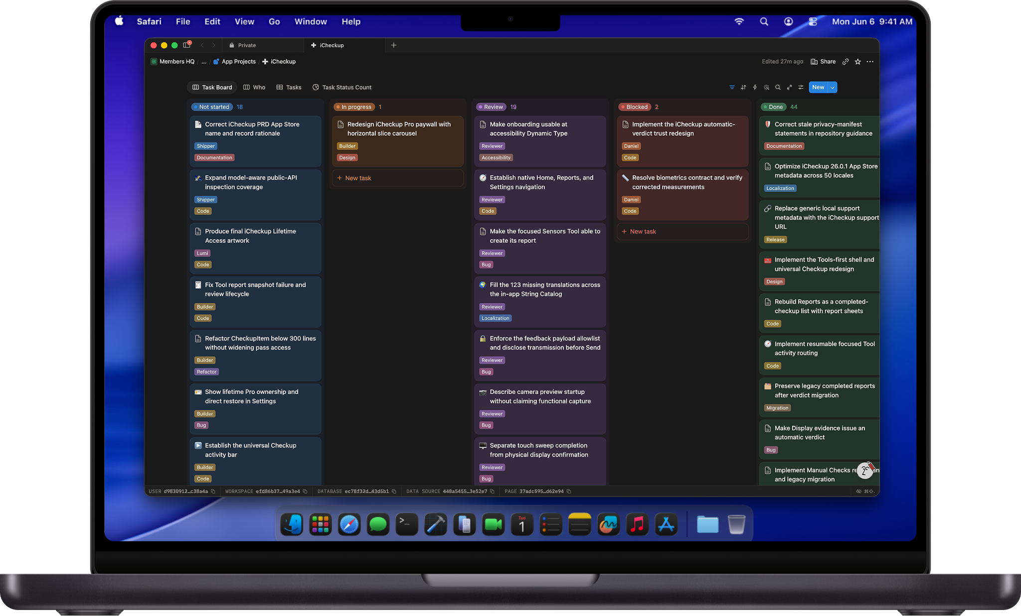The Foundry task tracker with product work organized by status